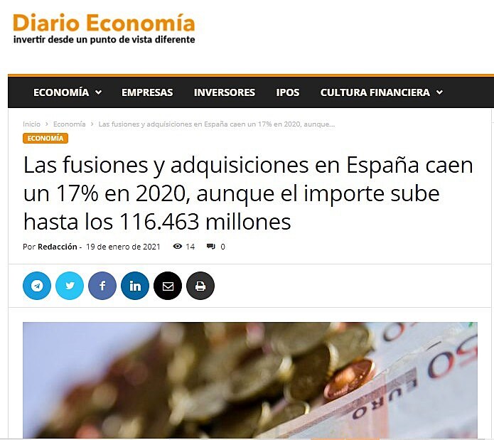 Las fusiones y adquisiciones en Espaa caen un 17% en 2020, aunque el importe sube hasta los 116.463 millones